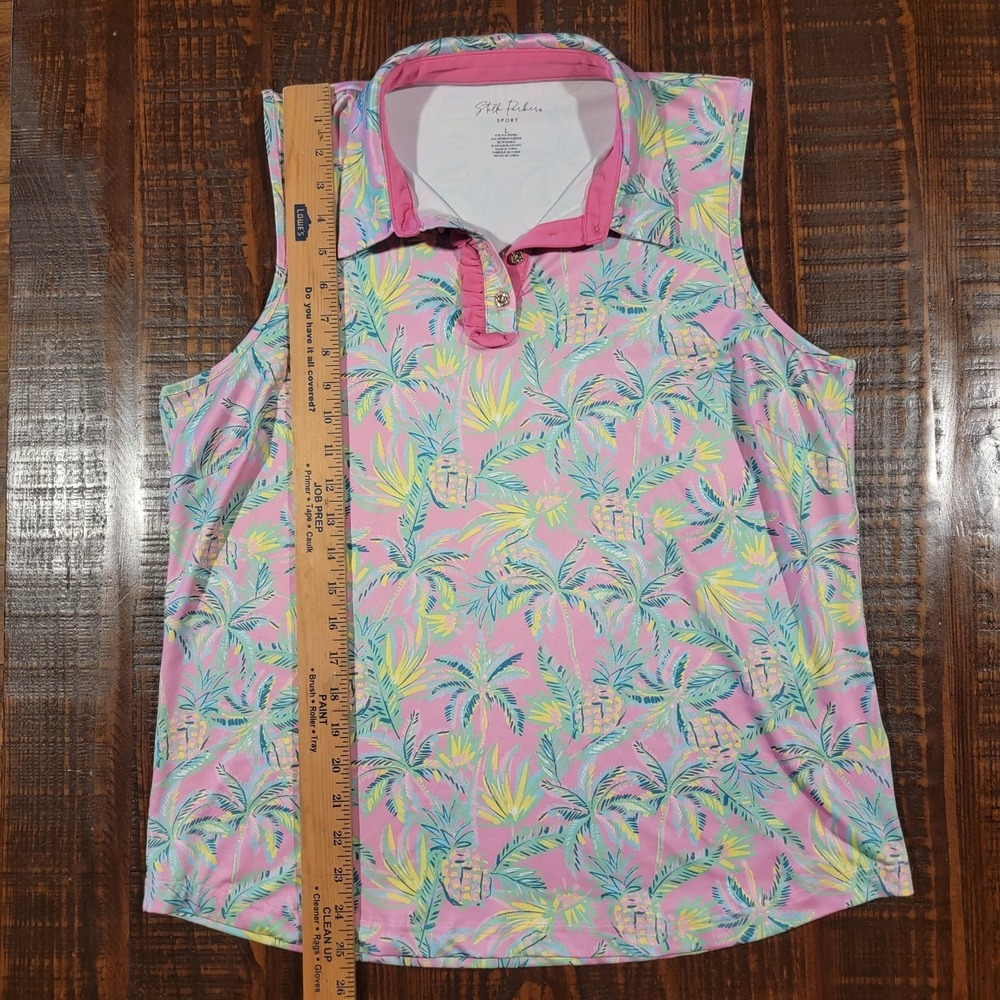 Stella Parker Polo Shirt Womens Large Tropical Print Sleeveless Golf Sport Cool